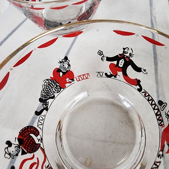 Vintage Mid Century Libby Fruit Bowls Clowns Gold Rimmed Set of 5 - Picture 15 of 16